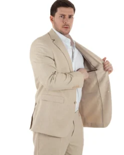 Abito Uomo Monopetto Vestito Viscosa Completo Taglie Comode Beige Melangiato TCAE1006A