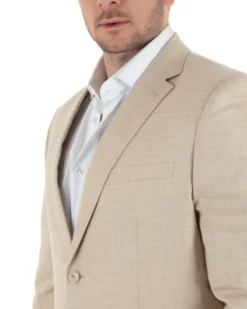 Abito Uomo Monopetto Vestito Viscosa Completo Taglie Comode Beige Melangiato TCAE1006A