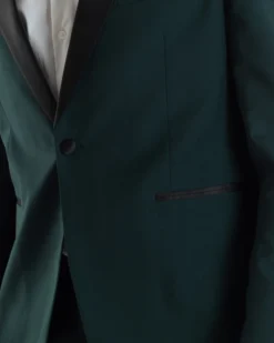 Abito Uomo Monopetto Vestito Completo Giacca Rever Sciallato In Raso Pantaloni Verde AE1153A