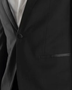 Abito Uomo Monopetto Vestito Completo Giacca Rever Sciallato In Raso Pantaloni Nero AE1154A