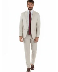 Abito uomo monopetto vestito viscosa completo giacca pantaloni panna GIOSAL-AE1206A