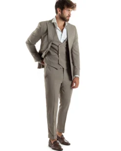 Abito uomo monopetto vestito 3 pezzi completo panciotto beige melangiato GIOSAL-AE1063A