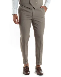 Abito uomo monopetto vestito 3 pezzi completo panciotto beige melangiato GIOSAL-AE1063A
