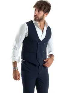 Abito uomo monopetto vestito 3 pezzi completo panciotto blu melangiato GIOSAL-AE1062A