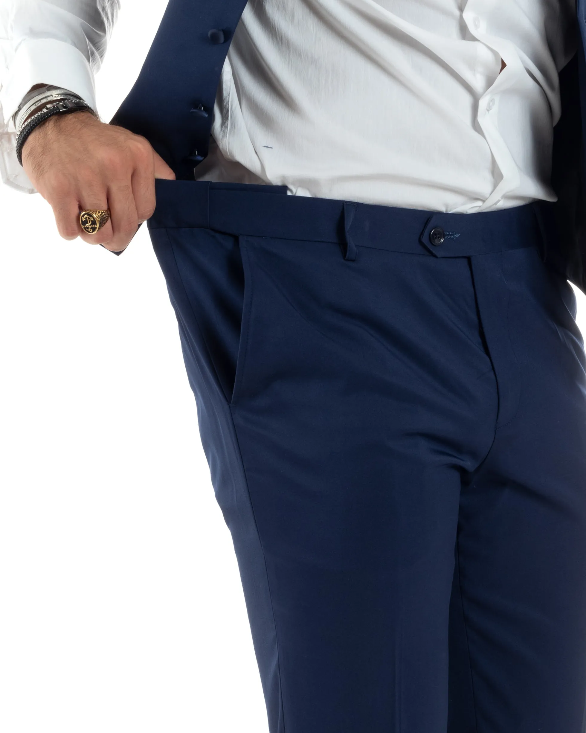 Abito Uomo Monopetto Vestito 3 Pezzi Completo Panciotto Smoking Raso Blu AE1099A