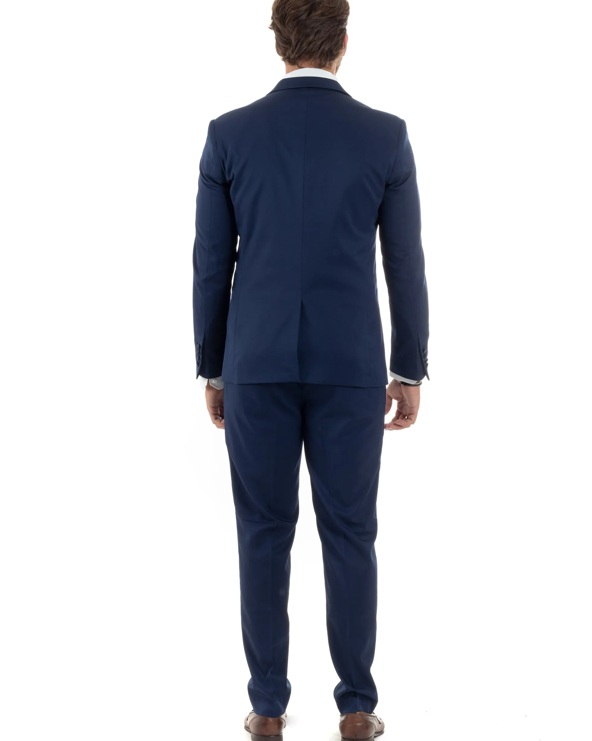 Abito Uomo Monopetto Vestito 3 Pezzi Completo Panciotto Smoking Raso Blu AE1099A
