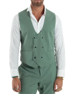 Abito Uomo Monopetto Vestito 3 Pezzi Completo Panciotto Verde Salvia AE1161A