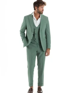 Abito Uomo Monopetto Vestito 3 Pezzi Completo Panciotto Verde Salvia AE1161A