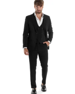 Abito Uomo Monopetto Vestito 3 Pezzi Completo Panciotto Nero AE1067A