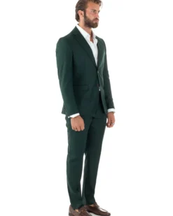 Abito Uomo Monopetto Vestito Viscosa Completo Giacca Pantaloni Verde Scuro Melangiato AE1091A