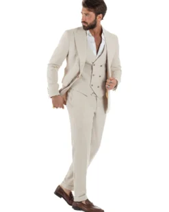 Abito uomo vestito monopetto 3 pezzi panciotto bottoni oro panna GIOSAL-AE1229A