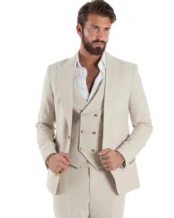 Abito uomo vestito monopetto 3 pezzi panciotto bottoni oro panna GIOSAL-AE1229A