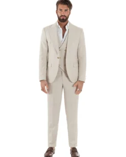 Abito uomo vestito monopetto 3 pezzi panciotto bottoni oro panna GIOSAL-AE1229A