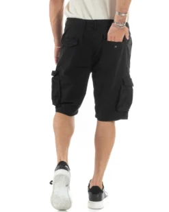 Bermuda Cargo Uomo Cotone Pantaloncini Corti Casual Con Tasconi Con Tasche America Oversize Wide Leg Tinta Unita Nero GIOSAL-PC1978A