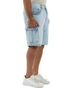 Bermuda cargo uomo pantaloncini con tasconi cinque tasche denim chiaro GIOSAL-PC2051A