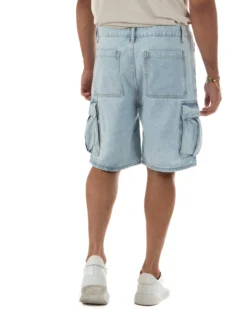 Bermuda cargo uomo pantaloncini con tasconi cinque tasche denim chiaro GIOSAL-PC2051A
