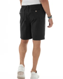 Bermuda Chino Cotone Raso Tasche America Basic Nero PC2024A