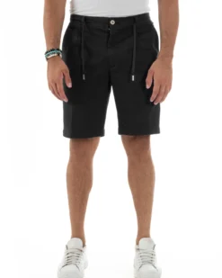 Bermuda Chino Cotone Raso Tasche America Basic Nero PC2024A