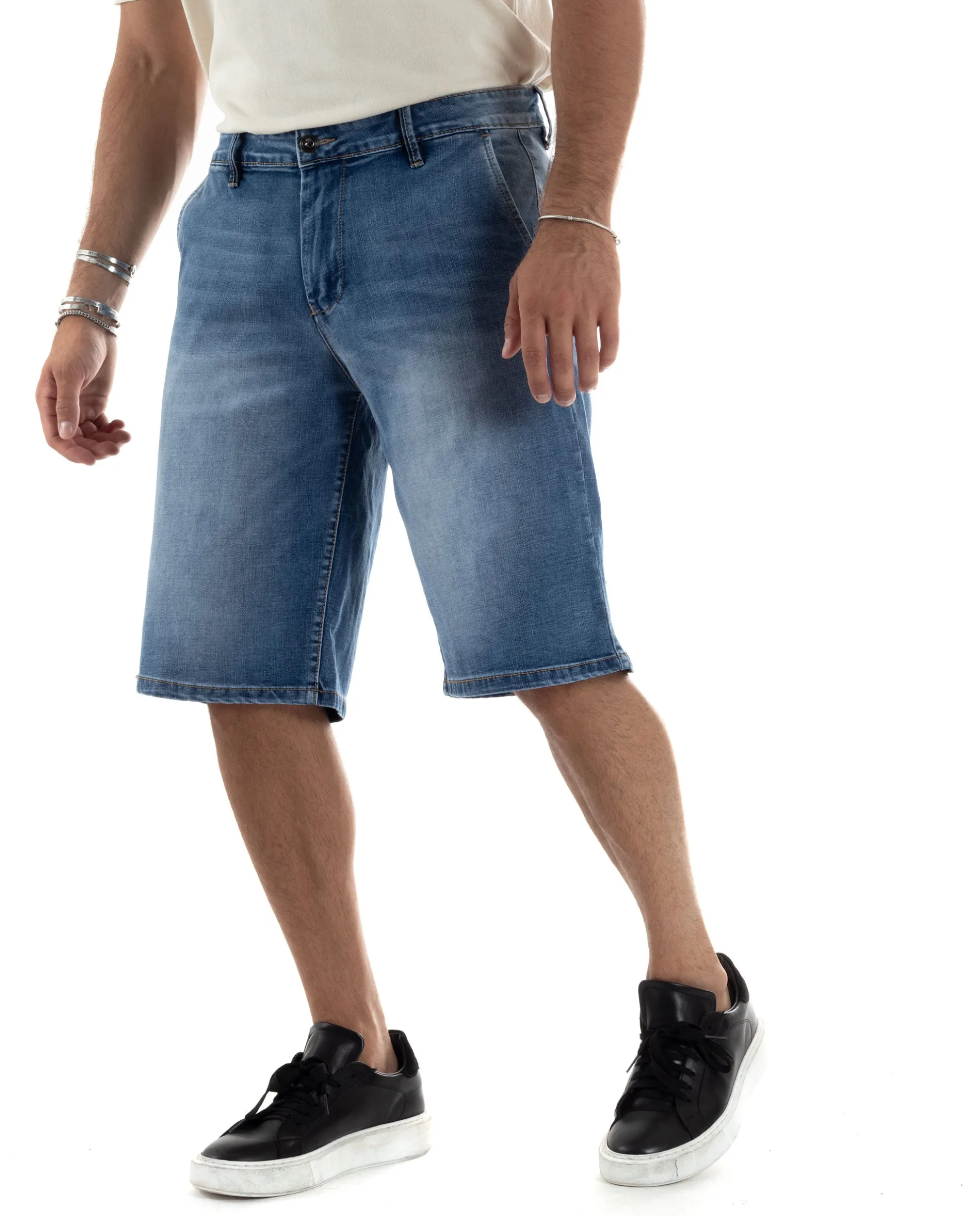 Bermuda Jeans Pantaloncini Uomo Wide Leg Tasche America Denim Medio PC1963A