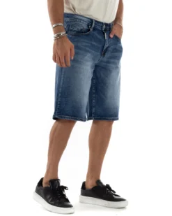 Bermuda Jeans Pantaloncini Uomo Wide Leg Denim Medio PC1964A