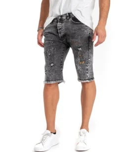 Bermuda Jeans Pantaloncino Uomo Denim Grigio Schizzato Cinque Tasche GIOSAL-PC1820A