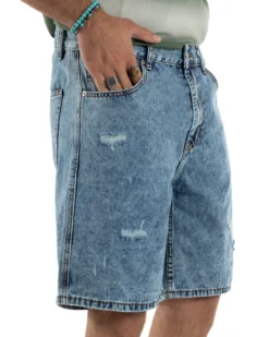 Bermuda Jeans Uomo Baggy Fit Rotture Denim PC1997A