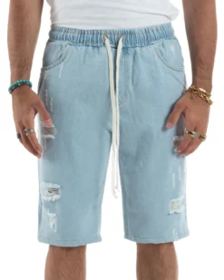 Bermuda jeans uomo pantalaccio rotture regular fit denim chiaro GIOSAL-PC1989A