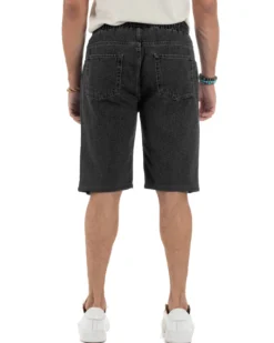 Bermuda jeans uomo pantalaccio rotture regular fit denim nero GIOSAL-PC2004A