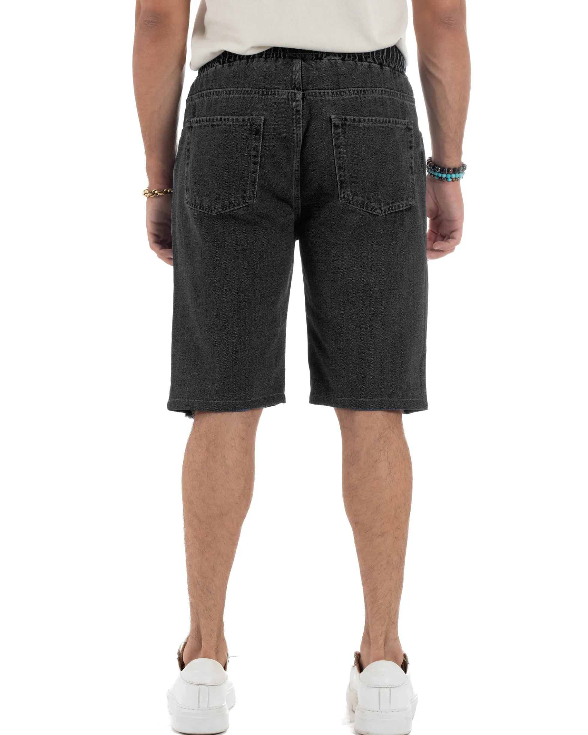 Bermuda jeans uomo pantalaccio rotture regular fit denim nero GIOSAL-PC2004A