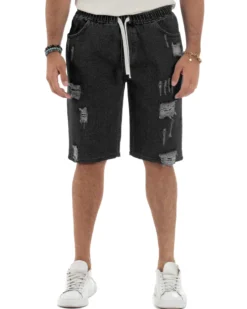 Bermuda jeans uomo pantalaccio rotture regular fit denim nero GIOSAL-PC2004A