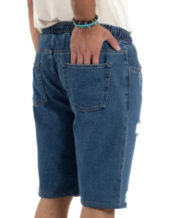 Bermuda jeans uomo pantalaccio rotture regular fit denim scuro GIOSAL-PC2003A