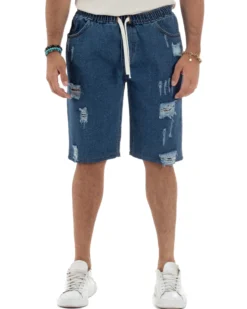 Bermuda jeans uomo pantalaccio rotture regular fit denim scuro GIOSAL-PC2003A