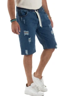 Bermuda jeans uomo pantalaccio rotture regular fit denim scuro GIOSAL-PC2003A