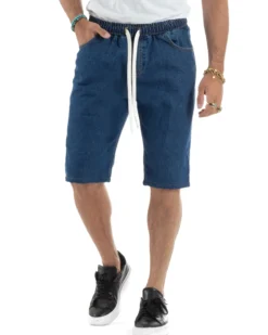 Bermuda jeans uomo pantalaccio basic regular fit coulisse denim scuro GIOSAL-PC1990A
