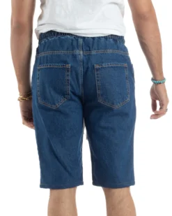 Bermuda jeans uomo pantalaccio basic regular fit coulisse denim scuro GIOSAL-PC1990A