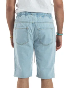 Bermuda jeans uomo pantalaccio basic regular fit coulisse denim chiaro GIOSAL-PC2029A