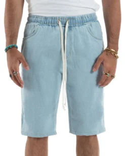 Bermuda jeans uomo pantalaccio basic regular fit coulisse denim chiaro GIOSAL-PC2029A
