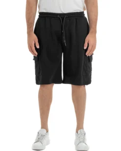Bermuda jogger cargo uomo tasche laterali logo streetwear nero ICON-IUB003
