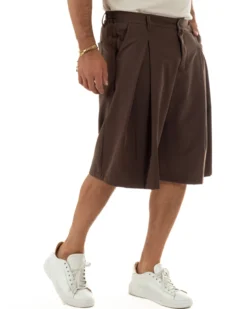 Bermuda pantaloncini uomo baggy fit pinces marrone GIOSAL-PC2061A
