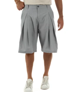 Bermuda pantaloncini uomo baggy fit pinces grigio GIOSAL-PC2062A