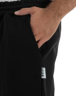 Bermuda pantaloncini uomo coulisse relaxed fit logo streetwear nero ICON-IUB001