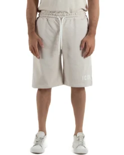 Bermuda pantaloncini uomo coulisse relaxed fit logo streetwear beige ICON-IUB001