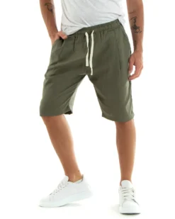 Bermuda Pantaloncini Uomo Corti Lino Pantalaccio Basic Verde GIOSAL-PC1924A