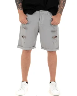 Bermuda Pantaloncini Uomo Corti Comodi Con Rotture Cinque Tasche Regular Fit Casual Tinta Unita Grigio GIOSAL-PC1764A