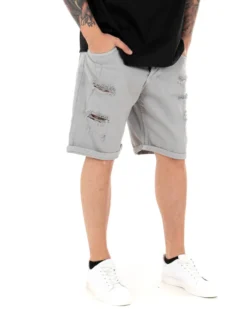 Bermuda Pantaloncini Uomo Corti Comodi Con Rotture Cinque Tasche Regular Fit Casual Tinta Unita Grigio GIOSAL-PC1764A