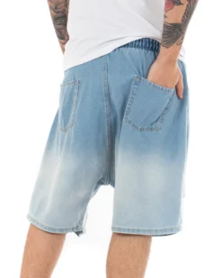 Bermuda Pantaloncini Uomo Corti Jeans Sfumato Chiaro Rotture Denim Bicolore GIOSAL-PC1847A