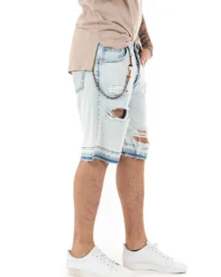 Bermuda Pantaloncini Uomo Corti Jeans Con Rotture Sfrangiato Cinque Tasche Denim Slavato GIOSAL-PC1844A
