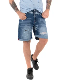 Bermuda Pantaloncini Uomo Corti Jeans Cinque Tasche Casual Con Rotture Denim GIOSAL-PC1840A