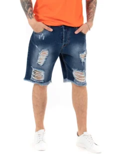 Bermuda Pantaloncini Uomo Corti Jeans Regular Fit Casual Con Rotture Cinque Tasche Denim Sfumato GIOSAL-PC1700A