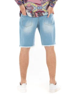 Bermuda Pantaloncini Uomo Corti Jeans Rotture Cinque Tasche Sfrangiato Casual Denim Chiaro GIOSAL-PC1850A